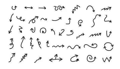 Hand drawn arrows vector, simple arrows isolated on white, arrow icons Stock Illustration