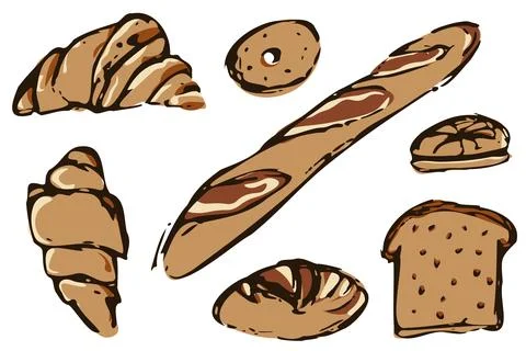 Hand Drawn Artisan Bread Bakery Set 스톡 일러스트