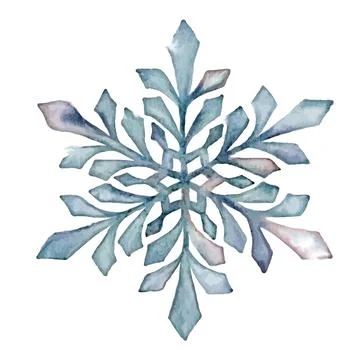 Hand drawn artistic blue snowflake with watercolor paper texture. Stock Illustration
