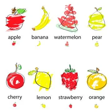 Hand drawn artistic fruits vector illustration Stock Illustration