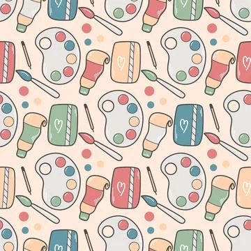 Hand drawn artistic set seamless pattern Stock Illustration