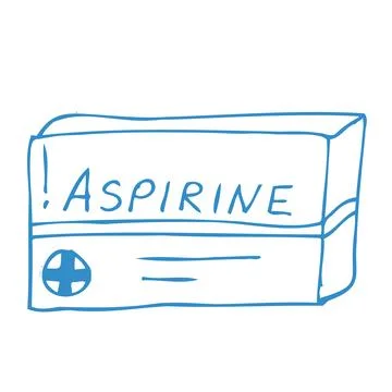 Hand drawn aspirin package in doodle outline style Stock Illustration