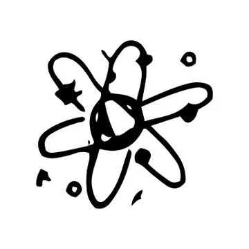 Hand Drawn atom doodle. Sketch style icon. Decoration element. Isolated on wh Stock Illustration