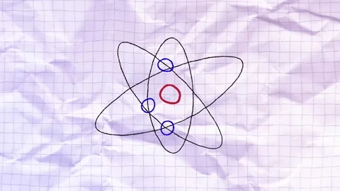 Hand drawn atom model animation on crumpled grid paper Video stock 342514650