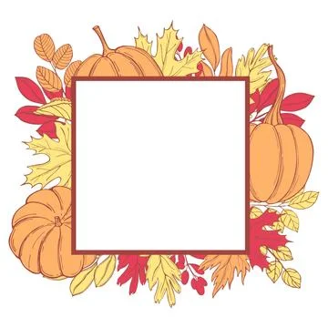 Hand-drawn autumn leaves and pumpkins. Vector  illustration. Stock Illustration