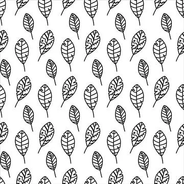 Hand drawn autumn seamless pattern leaves isolated on white background. Doodle イラスト素材