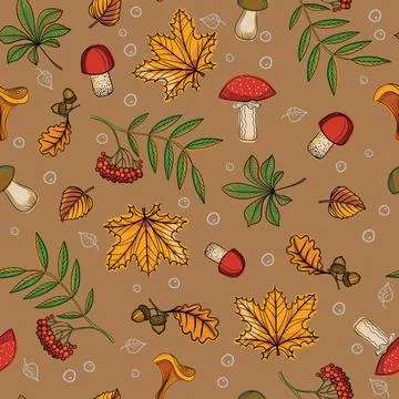 Hand drawn autumn vector pattern. Autumn colors and strokes. Stock Illustration