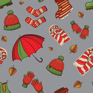 Hand drawn autumn vector pattern. Autumn colors and strokes. Stock Illustration