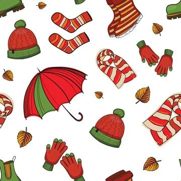 Hand drawn autumn vector pattern. Autumn colors and strokes. Stock Illustration