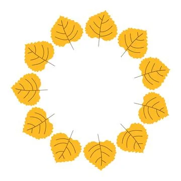 Hand drawn Autumn yellow Leaf circle Frame background. Empty round backdrop m Stock Illustration