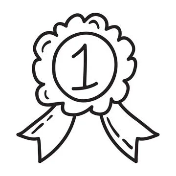 Hand drawn award first place for a dog. Winner sign. Outline medal with a rib Stock Illustration