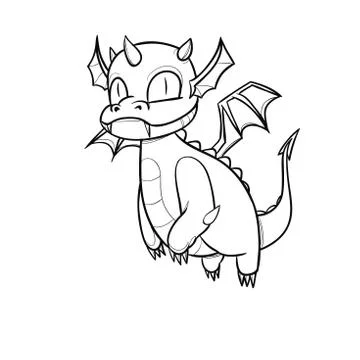 Hand Drawn Baby Dragon Character. Black and white sketch version without colo Stock Illustration