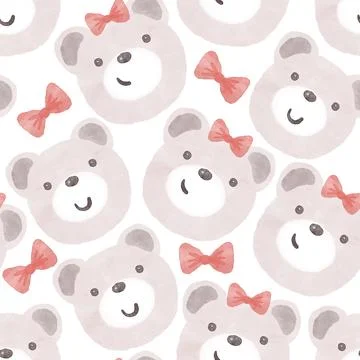 Hand drawn baby seamless pattern with cute bear girl. Vector kids print for Illustrazione stock