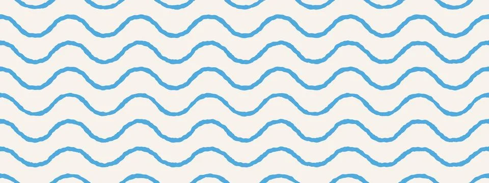 Hand drawn baby wavy pattern with blue stripes. Seamless curvy lines for de.. Stock Illustration