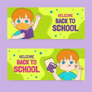Hand drawn back to school banners set Stock Illustration