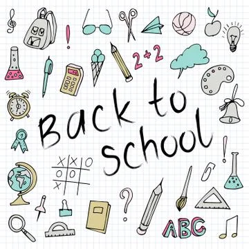 Hand drawn back to school doodles. Paper Background. Vector illustration. Stock Illustration