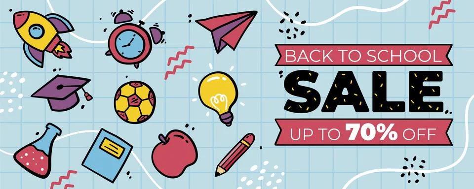 Hand drawn back to school horizontal banner template Stock Illustration
