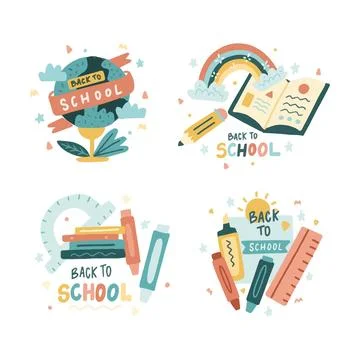 Hand drawn back to school labels collection Stock Illustration