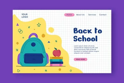 Hand drawn back to school landing page template Stock Illustration