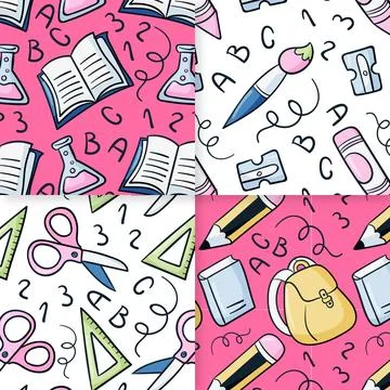 Hand drawn back to school pattern collection Stock Illustration