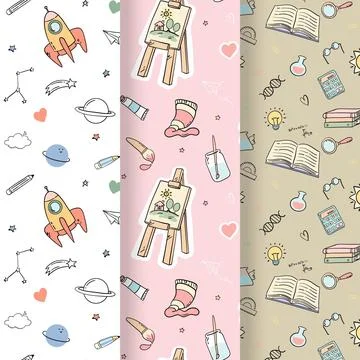 Hand drawn back to school pattern collection 스톡 일러스트