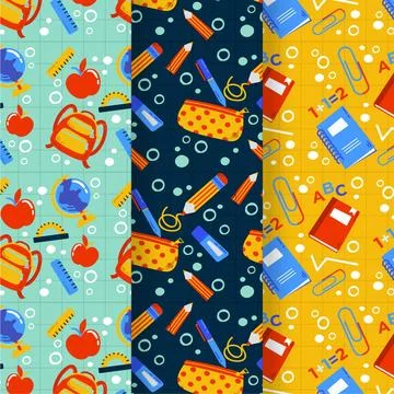 Hand drawn back to school pattern collection Stock Illustration