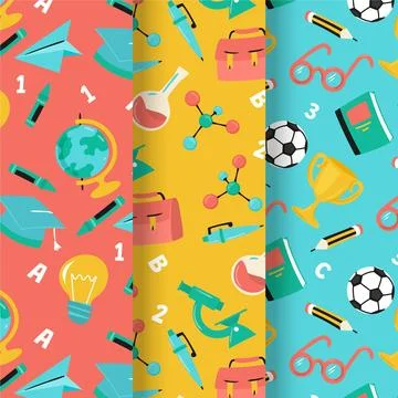 Hand drawn back to school pattern collection Stock Illustration