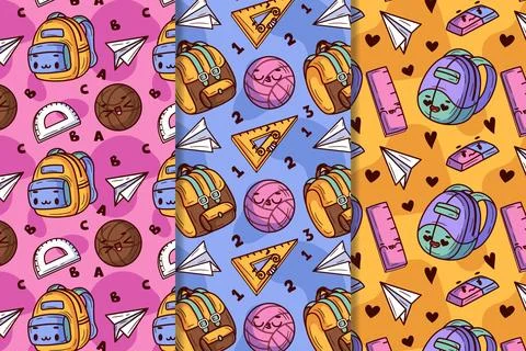 Hand drawn back to school pattern collection 스톡 일러스트