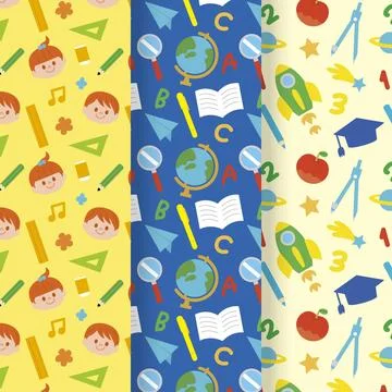 Hand drawn back to school pattern collection Stock Illustration