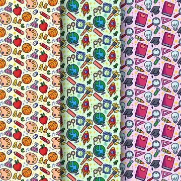 Hand drawn back to school pattern collection Stockillustratie