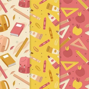 Hand drawn back to school pattern collection Illustrazione stock