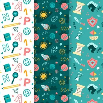 Hand drawn back to school pattern collection Stock Illustration
