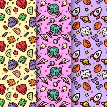 Hand drawn back to school pattern collection Illustrazione stock