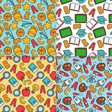 Hand drawn back to school pattern pack Illustrazione stock