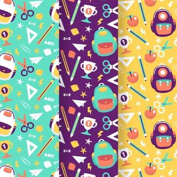Hand drawn back to school pattern collection Stock Illustration