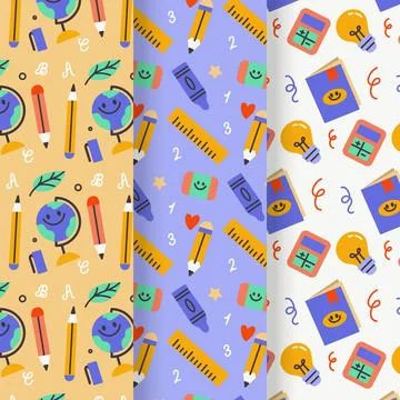 Hand drawn back to school pattern collection Illustrazione stock