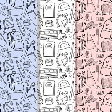 Hand drawn back to school pattern collection 库存插图