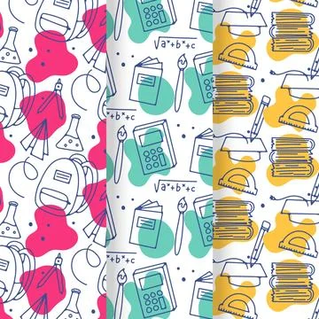 Hand drawn back to school pattern collection 스톡 일러스트