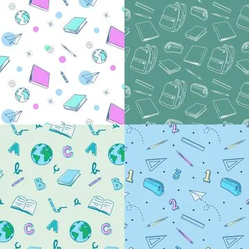 Hand drawn back to school pattern collection Stock Illustration