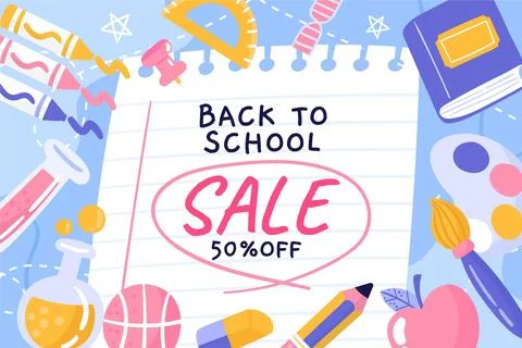 Hand drawn back to school sales background Stock Illustration