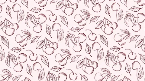 Hand drawn background with cherries on a seamless loop Stock Footage 313009663