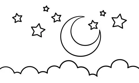 Hand drawn background of clouds, moon and stars Illustrazione stock