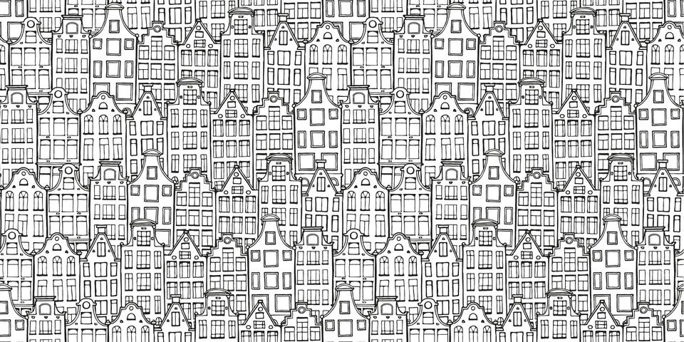 Hand drawn background with doodle houses. Stock Illustration