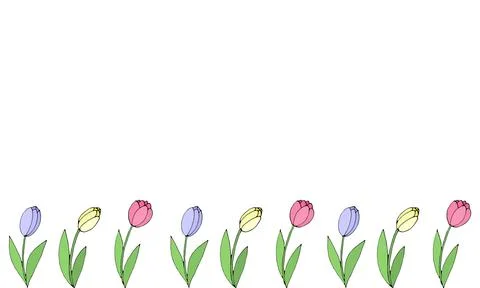 Hand drawn background, frame, border from red yellow purple flowers tulips. H 스톡 일러스트