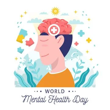 Hand drawn background world mental health day with head and plus signs Stock Illustration