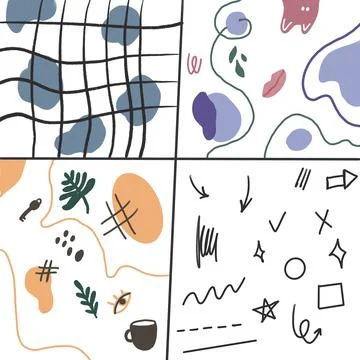 Hand-drawn backgrounds abstract figures, free forms a set of different elements Stock Illustration