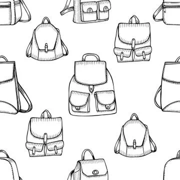 Hand drawn Backpack background. Illustrazione stock