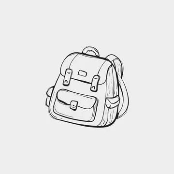 Hand drawn backpack with front pocket and buckled flap Stock Illustration