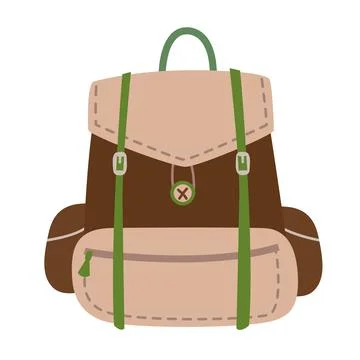 Hand drawn backpack vector illustration isolated on white background in fla.. Stock Illustration