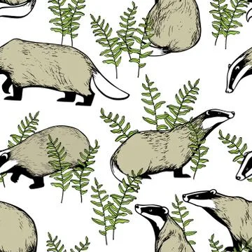 Hand drawn badgers pattern Stock Illustration